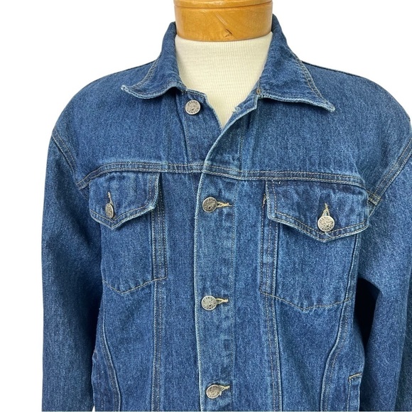 Elk Canyon Men’s Blue Jean Jacket Sz Large Dark Wash Wolf Embroidery On Back - Picture 3 of 12